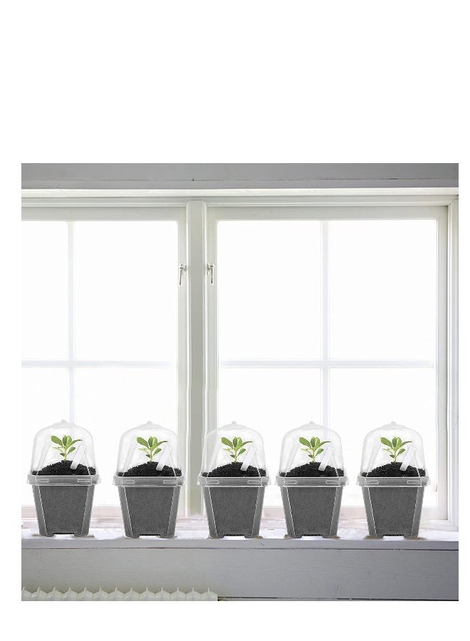 10 قطع أواني صغيرة لزراعة النباتات مع قبة الرطوبة - وعاء زراعة بلاستيكي - حاوية للبذور مع فتحات تصريف للبذور / الخضروات / العصاريات / القصاصات - Image 3