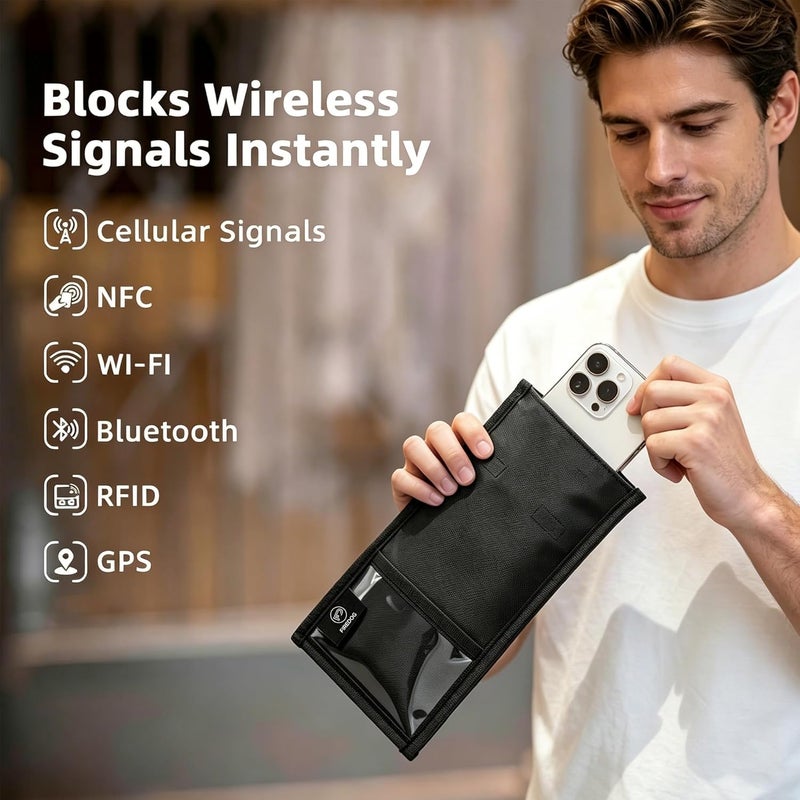 FIREDOG Faraday Pouch for Phones & Car Keys, Signal Blocking Bag RFID Blocking Case for Mobile Phones, Blocks WiFi Bluetooth GPS NFC RFID & Keyless Entry Signals, Privacy Protection Travel Pouch - Image 2