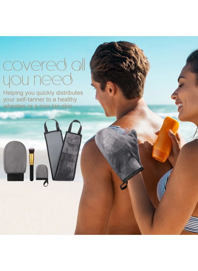 BOAO 5 Pieces Self Tanning Mitt Applicator Kit, Includes Tanning Mitt, Exfoliating Glove, Mini Face Glove, Back Lotion Applicator, and Large Brush Makeup(Gray)  - Image 4