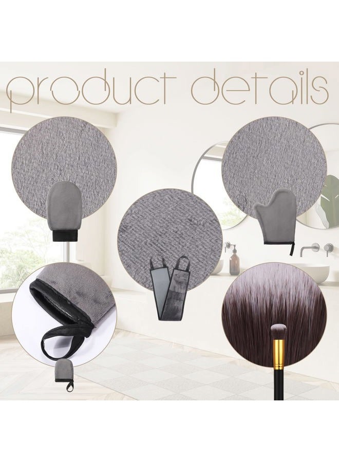 BOAO 5 Pieces Self Tanning Mitt Applicator Kit, Includes Tanning Mitt, Exfoliating Glove, Mini Face Glove, Back Lotion Applicator, and Large Brush Makeup(Gray)  - Image 3