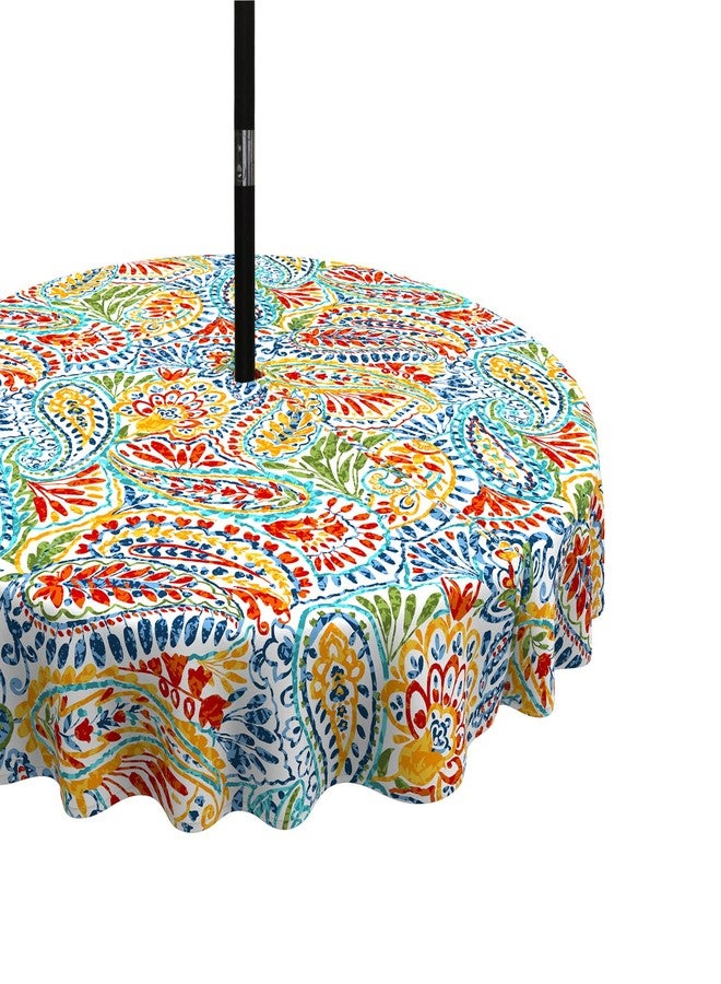LVTXIII Outdoor/Indoor Round Tablecloth, Patio Stain Resistant Table Covers with Umbrella Hole Picnic Table Cloth with Zipper for Patio Garden Buffet Table Decoration, 60", Round, Paisley Multi - Image 1
