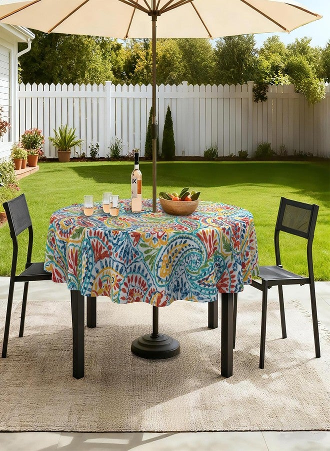 LVTXIII Outdoor/Indoor Round Tablecloth, Patio Stain Resistant Table Covers with Umbrella Hole Picnic Table Cloth with Zipper for Patio Garden Buffet Table Decoration, 60", Round, Paisley Multi - Image 5