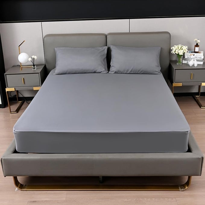 FITTED SHEET 40CM DEEP BED SHEET SUPER KING SIZE 180X200CM CHARCOAL HOTEL QUALITY POLY COTTON CHARCOAL SUPER KING
