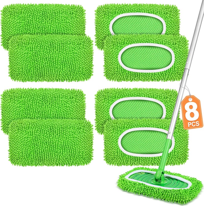 YHOVID 8 قطع من وسادات الممسحة القابلة لإعادة الاستخدام المتوافقة مع منظف Swiffer، أقمشة الكنس الجافة وأقمشة المسح الرطبة - وسادات ممسحة من الألياف الدقيقة للأرضيات الخشبية، تنظيف الأرضيات، الأرضيات الخشبية (أخضر عشبي) - Image 1