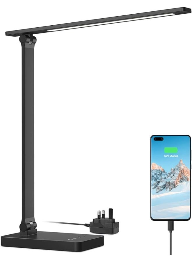 Lepro LED Desk Lamp, Desk Lamp with USB Charging Port, 655lm, Eye Caring Table Lamp, 5 Brightness Levels x 3 Colour Modes, Touch Control Daylight Lamp for Office, Back to School, Bedside and More - Image 1