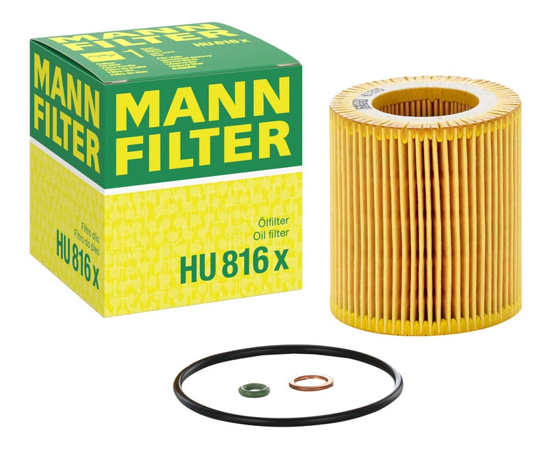 Mann Filter HU 816 x Cartridge Oil Filter Replacement with Oil Drain Plug Gasket Compatible With BMW 125i (2009-2010), 128i (2008-2013), 130i (2006-2010), 135i (2008-2013), 135is (2013) - Image 1
