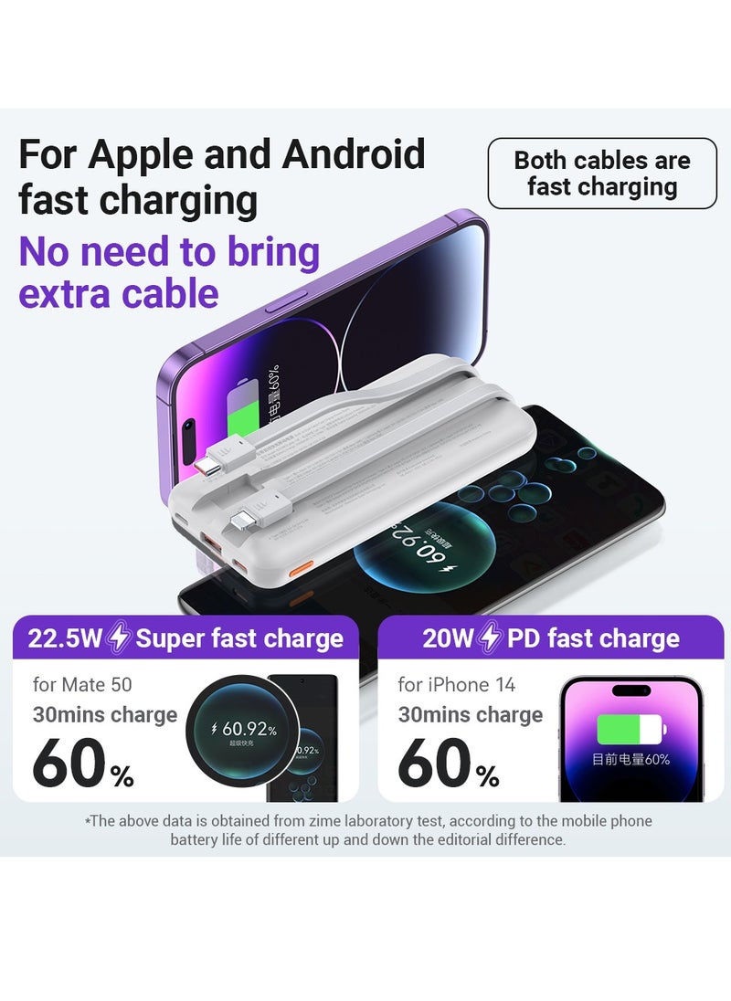 zime - zime B225 Power Bank, 10,000mAh 22.5W Max Fast Portable Charger with Built-in USB-C and Connector Cables, 1 USB-C, 1 USB-A, Battery Pack for iPhone 16/15/14 Series, Galaxy, and more - Image 1