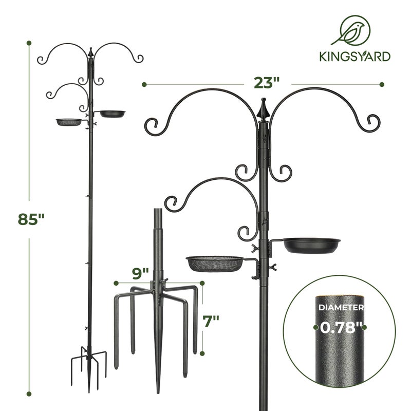 Kingsyard Bird Feeding Station Kit - 85 Inch Bird Feeder Pole with 5-Prong Base, Bird Feeder Stand for Outdoors Hanging Bird Feeders, Upgraded in Stability, Black - Image 5