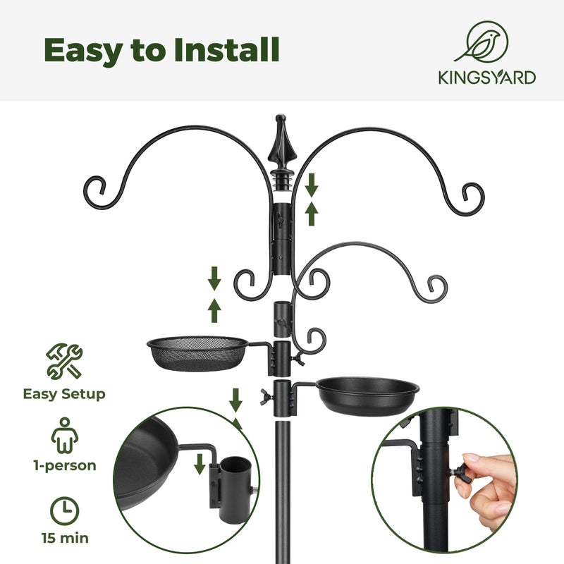 Kingsyard Bird Feeding Station Kit - 85 Inch Bird Feeder Pole with 5-Prong Base, Bird Feeder Stand for Outdoors Hanging Bird Feeders, Upgraded in Stability, Black - Image 4