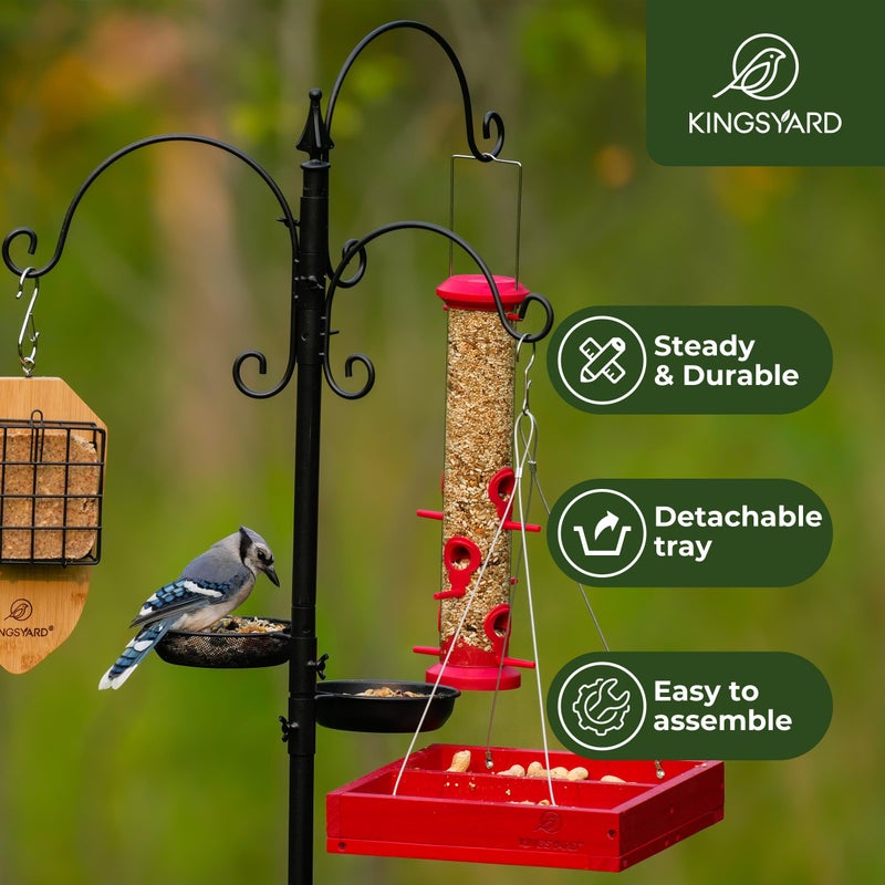 Kingsyard Bird Feeding Station Kit - 85 Inch Bird Feeder Pole with 5-Prong Base, Bird Feeder Stand for Outdoors Hanging Bird Feeders, Upgraded in Stability, Black - Image 2