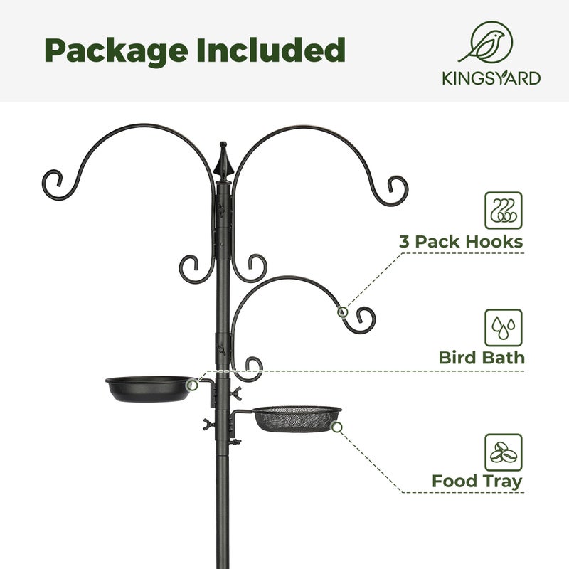 Kingsyard Bird Feeding Station Kit - 85 Inch Bird Feeder Pole with 5-Prong Base, Bird Feeder Stand for Outdoors Hanging Bird Feeders, Upgraded in Stability, Black - Image 3