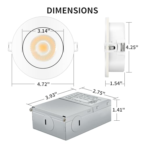 KnLnny Ware Gimbal Recessed Lighting 4 Pack, Ajustable Gimbal Recessed Ceiling Light with Junction Box,5 CCT(2700K-5500K) Selectable,9W 750LM,Dimmable,Airtight, ETL Listed - Image 4