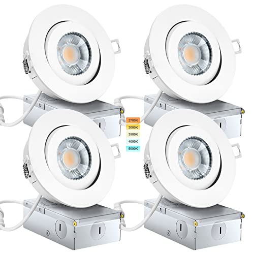 KnLnny Ware Gimbal Recessed Lighting 4 Pack, Ajustable Gimbal Recessed Ceiling Light with Junction Box,5 CCT(2700K-5500K) Selectable,9W 750LM,Dimmable,Airtight, ETL Listed - Image 1