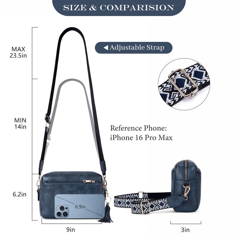 Roulens Triple Zip Small Crossbody Bag for women,Wide Strap Cell Phone Purse Shoulder Handbag Wallet with Credit Card Slots - Image 4