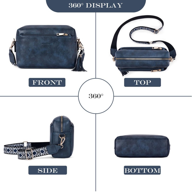 Roulens Triple Zip Small Crossbody Bag for women,Wide Strap Cell Phone Purse Shoulder Handbag Wallet with Credit Card Slots - Image 3