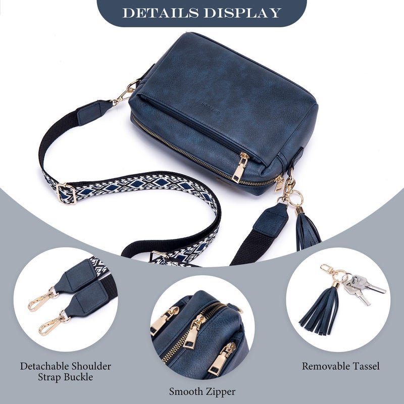 Roulens Triple Zip Small Crossbody Bag for women,Wide Strap Cell Phone Purse Shoulder Handbag Wallet with Credit Card Slots - Image 5