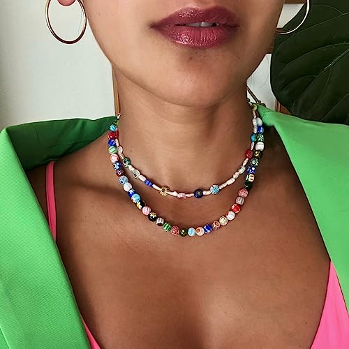 SOFYBJA Millefiori Colorful Seed Bead Flower Choker Necklace Murano Glass Crystal Beaded Necklace Handmade Jewelry for Women - Image 3