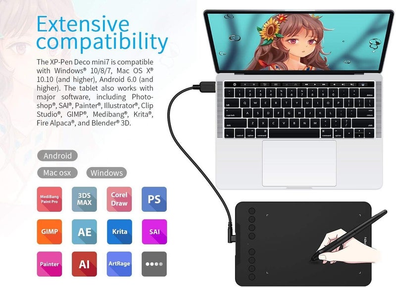 XPPen Updated Deco Mini7 V2 Drawing Tablet-16384 Levels of Pressure Battery-Free Stylus, 7 x 4 OSU Drawing Pad, 8 Hotkeys for Digital Art, Teaching, Gaming Graphic Tablet for Chrome, PC, Mac, Android - Image 4