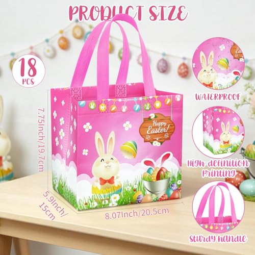 DECHISY 18Pack Easter Egg Hunt Bags, Large Easter Bags with Handles,Bunny&Chick Egg Hunt Baskets for Kids, Adults, Party Supplies and Holiday Decor(Pink) - Image 3