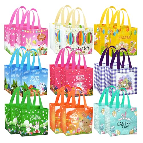 DECHISY 18Pack Easter Egg Hunt Bags, Large Easter Bags with Handles,Bunny&Chick Egg Hunt Baskets for Kids, Adults, Party Supplies and Holiday Decor(Pink) - Image 1