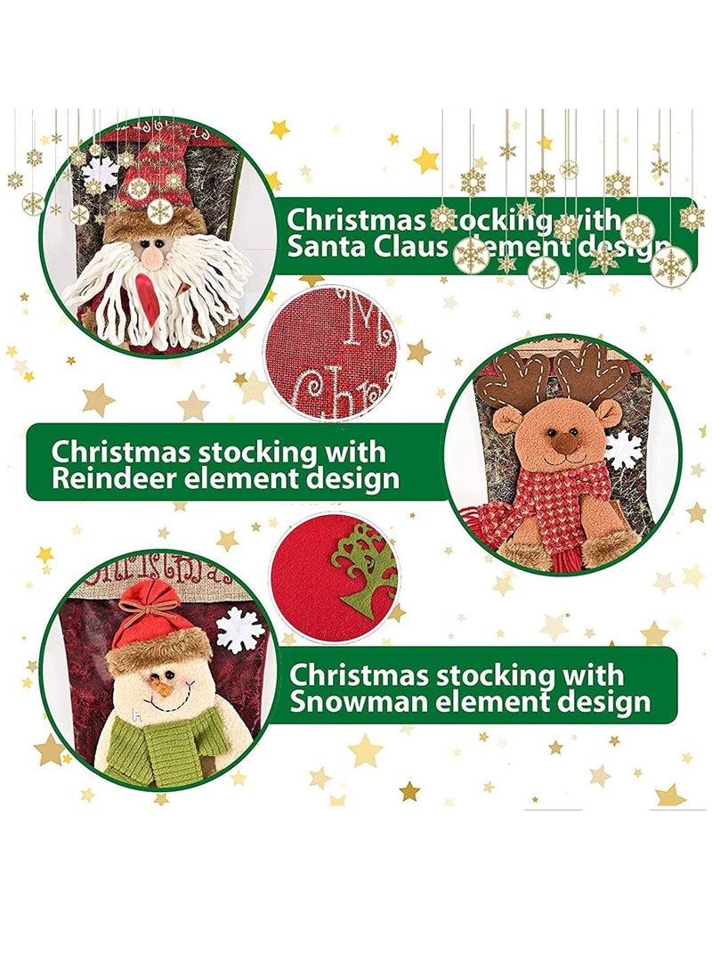 Womdee Christmas Stockings Set of 3,Womdee 18" Classic Large Xmas Stockings with 3D Santa Snowman Reindeer, Fireplace Hanging Stockings for Family Holiday Christmas Party Decoration Season Decor - Image 3
