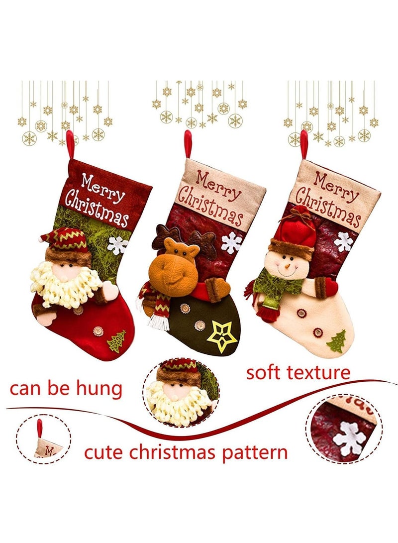 Womdee Christmas Stockings Set of 3,Womdee 18" Classic Large Xmas Stockings with 3D Santa Snowman Reindeer, Fireplace Hanging Stockings for Family Holiday Christmas Party Decoration Season Decor - Image 2