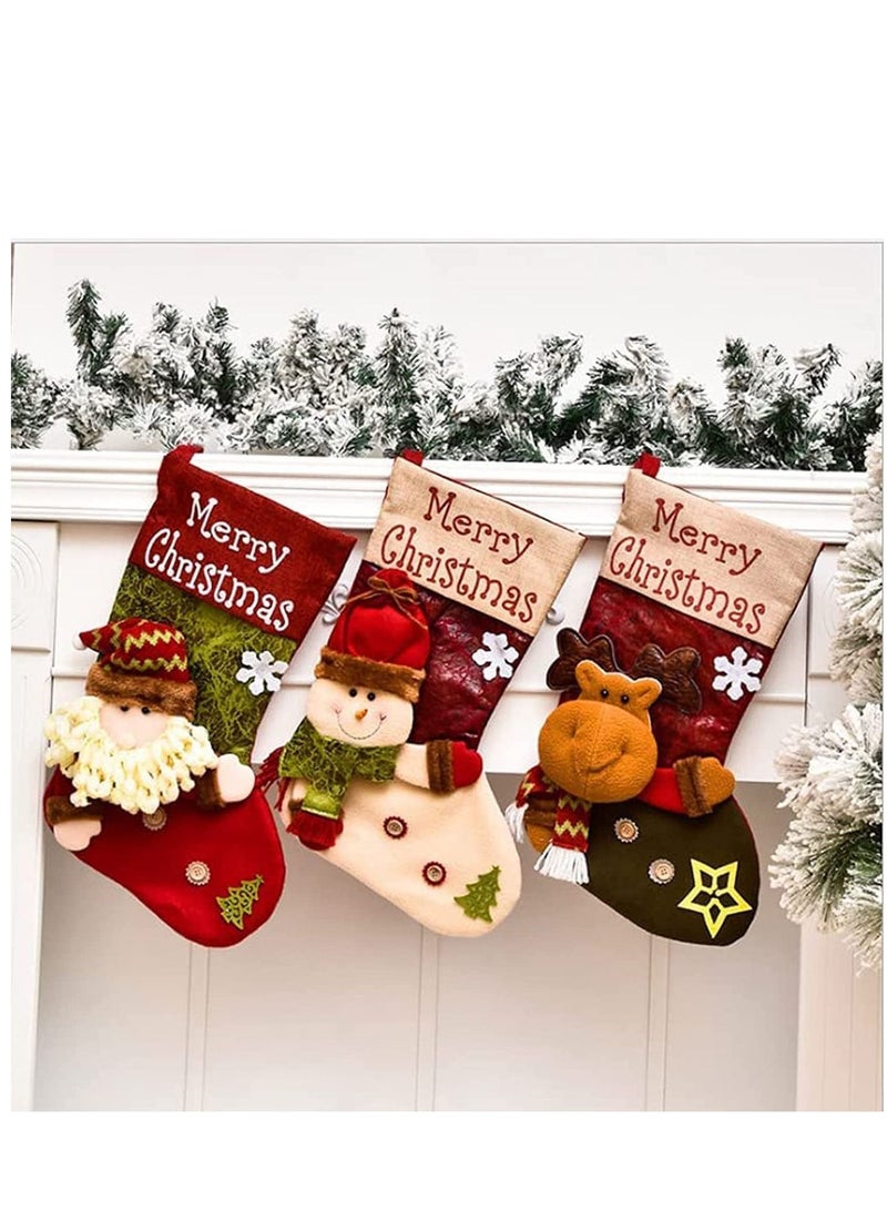 Womdee Christmas Stockings Set of 3,Womdee 18" Classic Large Xmas Stockings with 3D Santa Snowman Reindeer, Fireplace Hanging Stockings for Family Holiday Christmas Party Decoration Season Decor - Image 1