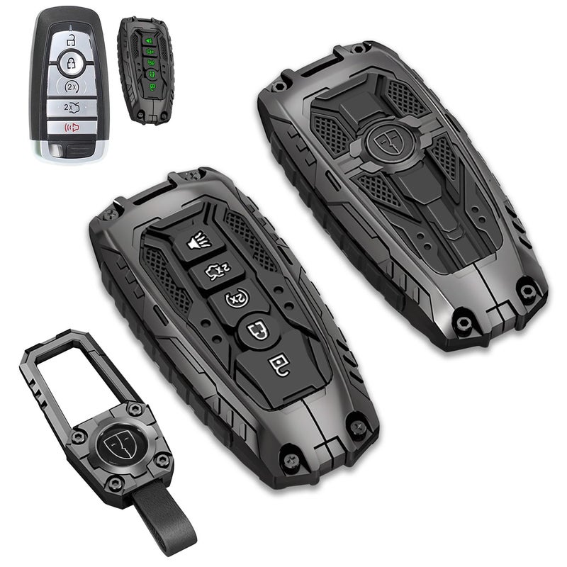MOCHENT Mech Style Heavy Metal Key Fob Cover for Ford F150 Explorer Fusion Escape Edge Expedition F250 F350 F450 F550 Bronco Maverick Mustang, Zinc Alloy Key Case Protector, 3/4/5 Buttons, Gunmetal - Image 1