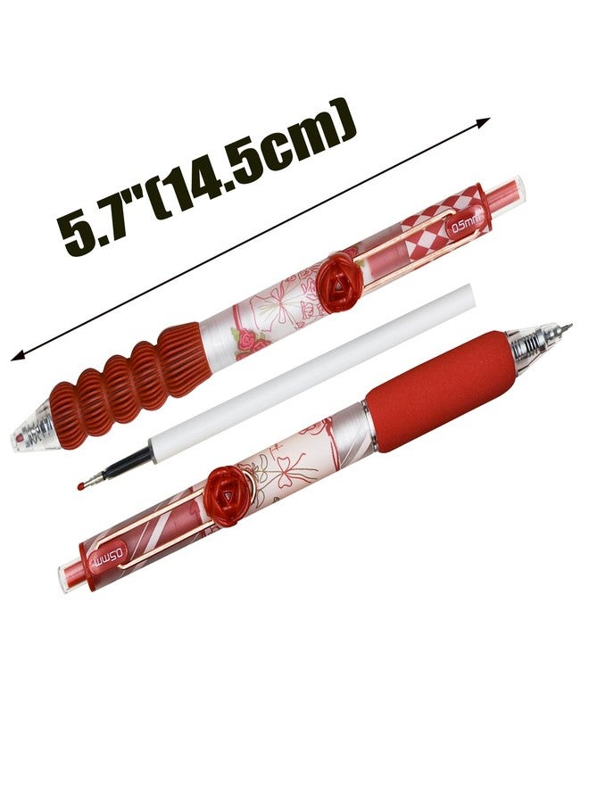 Lopenle 10pcs Red Rose Inspirational Pens Flower Gel Pen Fancy Retractaable 3D Clip - Decorative Rose Ballpoint Pen Holder with Black Refill - Unique Gift for Women, Office & School Supplies - Image 2