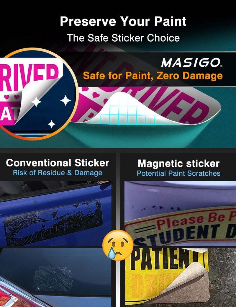 MASINGO Student Driver Stickers (Non-Magnet) – Reusable, Reflective New Driver Sign for Car Bumper & Windows, Scratch-Free, Weather-Resistant, 5-Pack (White, Pink) - Image 4