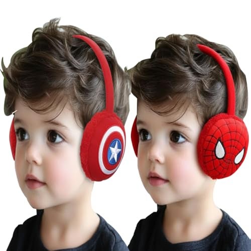 FIT FOCUS (Pack of 2) Kids Winter Earmuff for age 3-12 Years Fun Winter Earmuffs for Kids – Cozy and Stylish Headgear for Cold Weather (Red+Red spider) - Image 1