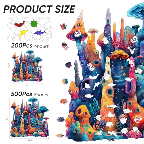 Qiuenisray Wooden Puzzles for Adults Coral Ocean Jigsaw Puzzles 200 Pieces FSC Certified Beautiful Wall Decor Puzzles Irregular Creative Gift for Adults Family Game 11 x 112 in - Image 5