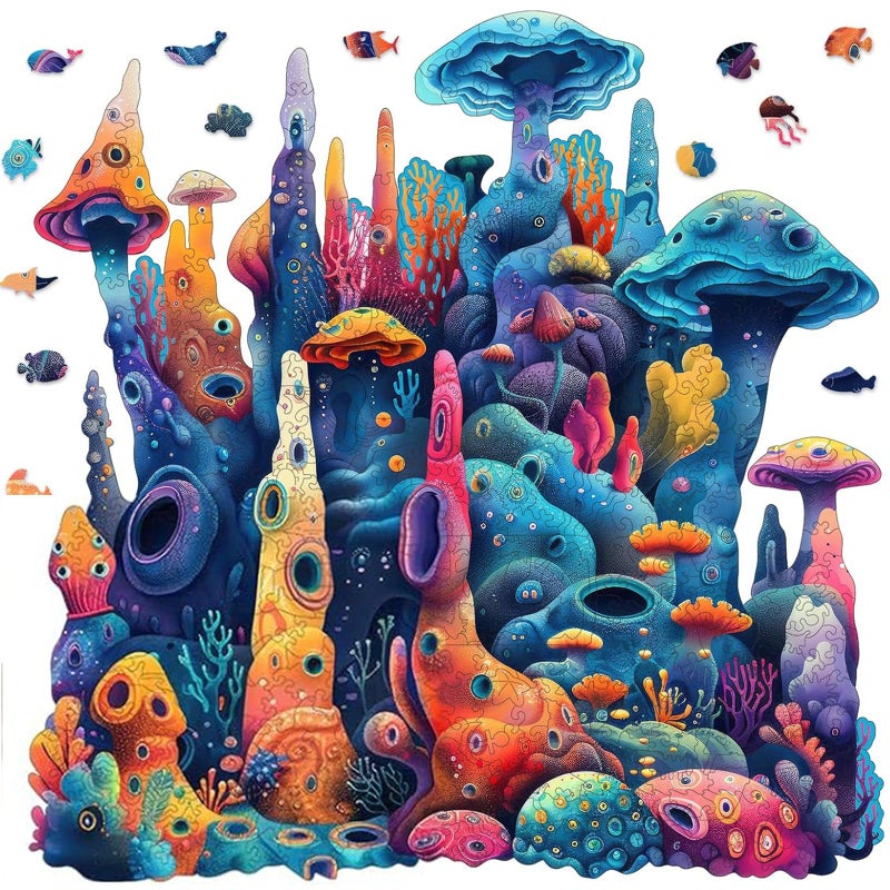 Qiuenisray Wooden Puzzles for Adults Coral Ocean Jigsaw Puzzles 200 Pieces FSC Certified Beautiful Wall Decor Puzzles Irregular Creative Gift for Adults Family Game 11 x 112 in - Image 3