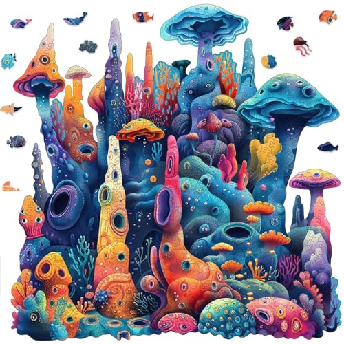 Qiuenisray Wooden Puzzles for Adults Coral Ocean Jigsaw Puzzles 200 Pieces FSC Certified Beautiful Wall Decor Puzzles Irregular Creative Gift for Adults Family Game 11 x 112 in - Image 1