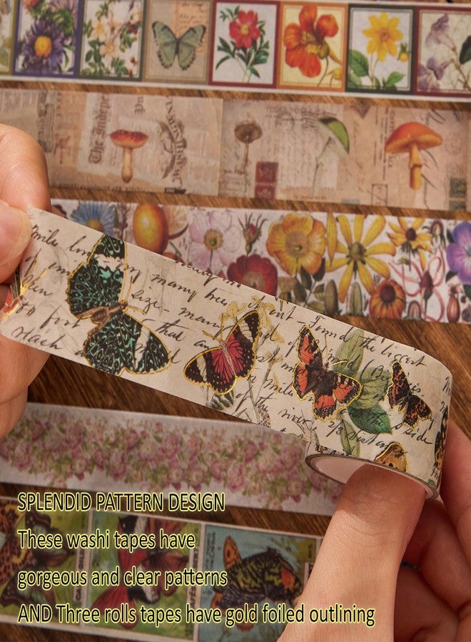 emmoolife 42 Rolls Vintage Washi Tape Set, Floral Letters, Butterfly, Mushroom, Botanical Flower, Scrapbooking Engraving Decorative Tapes, Trash Journal Supplies, Bullet Journal, - Image 4