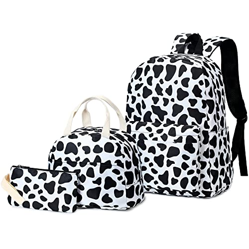 Yusudan Cow Print Girls School Backpack Set Kids Teens School Bag Bookbag with Lunch Bag Pencil Bag - Image 1