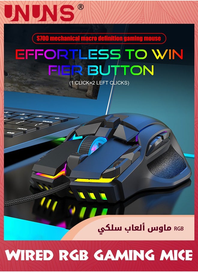 UNUNS - ماوس ألعاب سلكي، ماوس ألعاب بصري مع 13 وضعًا بإضاءة خلفية RGB، دقة عالية قابلة للتعديل 12800 نقطة في البوصة، 10 أزرار قابلة للبرمجة، قابس مريح لتشغيل الكمبيوتر المحمول Mac USB ماوس لتشغيل الألعاب - Image 1