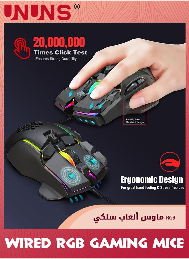 UNUNS - ماوس ألعاب سلكي، ماوس ألعاب بصري مع 13 وضعًا بإضاءة خلفية RGB، دقة عالية قابلة للتعديل 12800 نقطة في البوصة، 10 أزرار قابلة للبرمجة، قابس مريح لتشغيل الكمبيوتر المحمول Mac USB ماوس لتشغيل الألعاب - Image 1