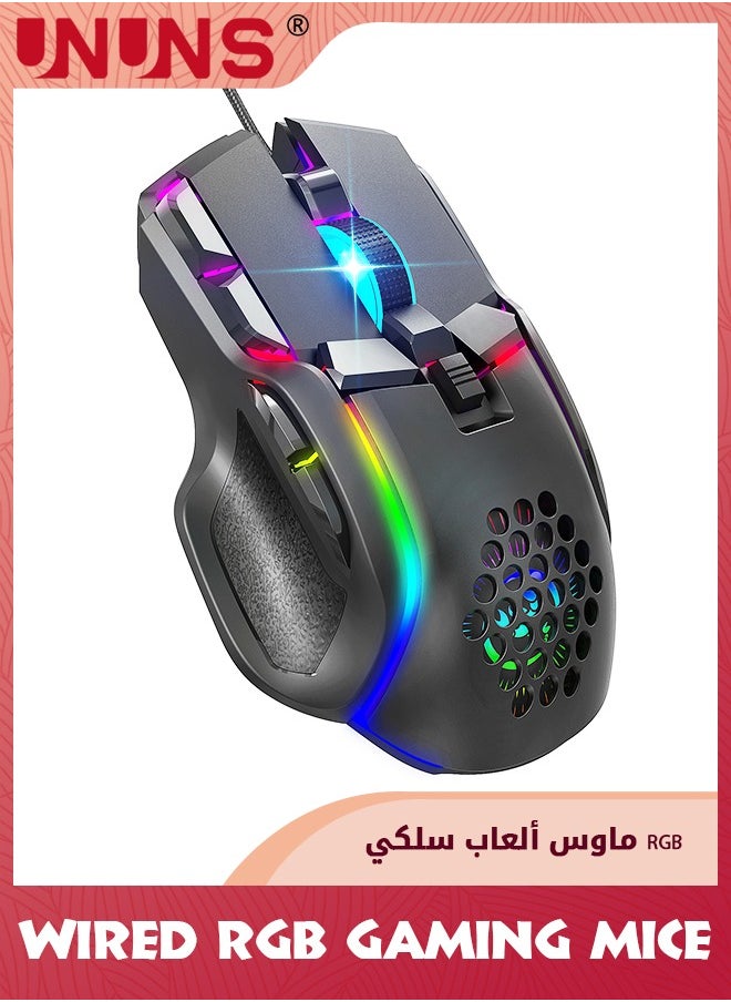 UNUNS - ماوس ألعاب سلكي، ماوس ألعاب بصري مع 13 وضعًا بإضاءة خلفية RGB، دقة عالية قابلة للتعديل 12800 نقطة في البوصة، 10 أزرار قابلة للبرمجة، قابس مريح لتشغيل الكمبيوتر المحمول Mac USB ماوس لتشغيل الألعاب - Image 1