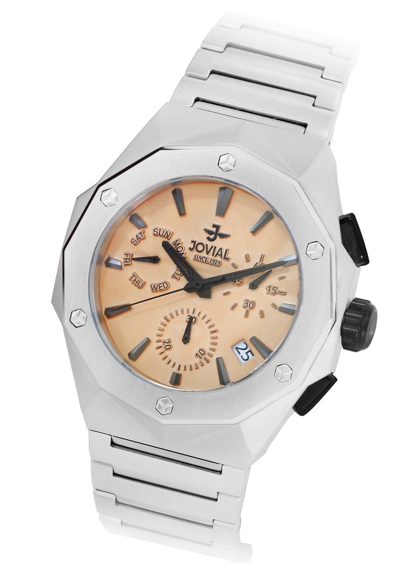 جوفيال ساعة جوفيال 1505GSMC05E للرجال من الفولاذ المقاوم للصدأ، تصميم هندسي جريء، مينا وردية، حركة متعددة الوظائف، 45 مم - Image 2