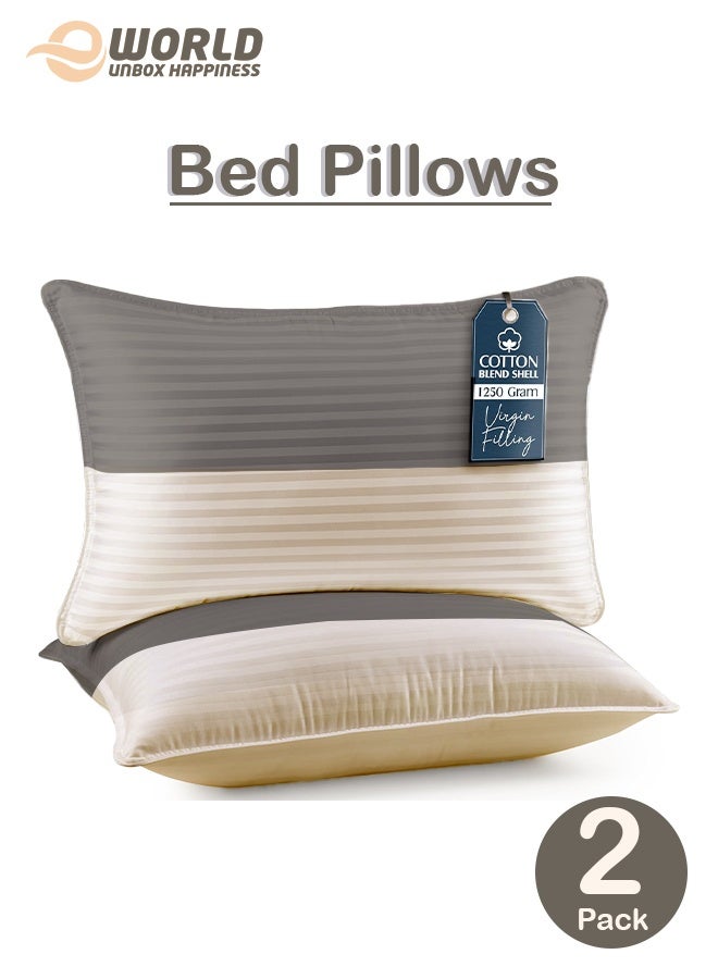 Eworld Pack of 2 Down Alternative Bed Pillows, 1250g Fill, Cotton Blend Cover, Hotel Quality, 50x75cm, Grey-Cream