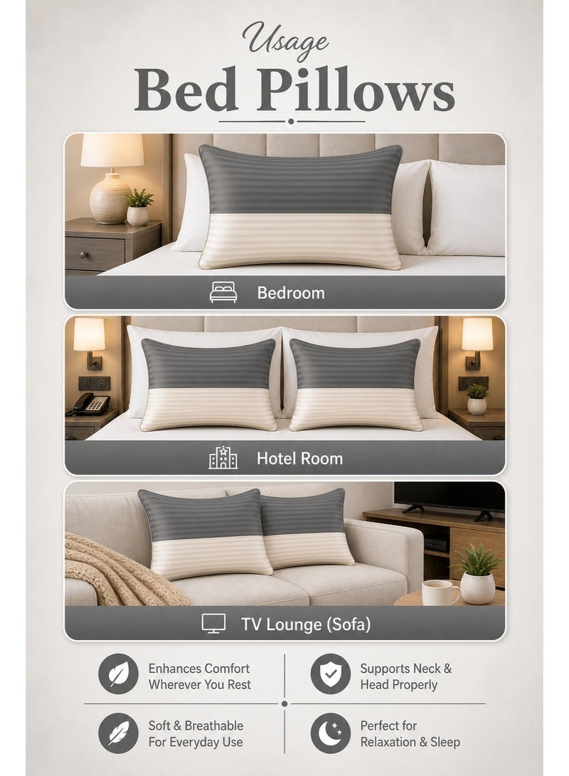 Eworld Pack of 2 Down Alternative Bed Pillows, 1250g Fill, Cotton Blend Cover, Hotel Quality, 50x75cm, Grey-Cream - Image 3