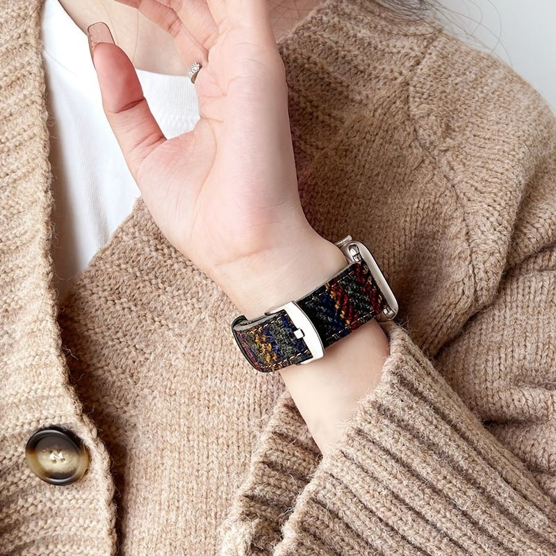 Synthetic Leather Smartwatch Band For 42mm 44mm 45mm 49mm Red And Blue Stripes Wide Unisex - Image 5