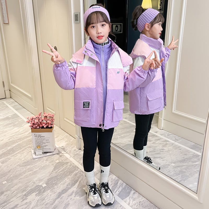 Girls Jacket Children'S Clothing Three-In-One Detachable Fashionable Windbreaker Jacket - Image 1