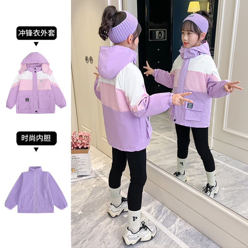 Girls Jacket Children'S Clothing Three-In-One Detachable Fashionable Windbreaker Jacket - Image 3