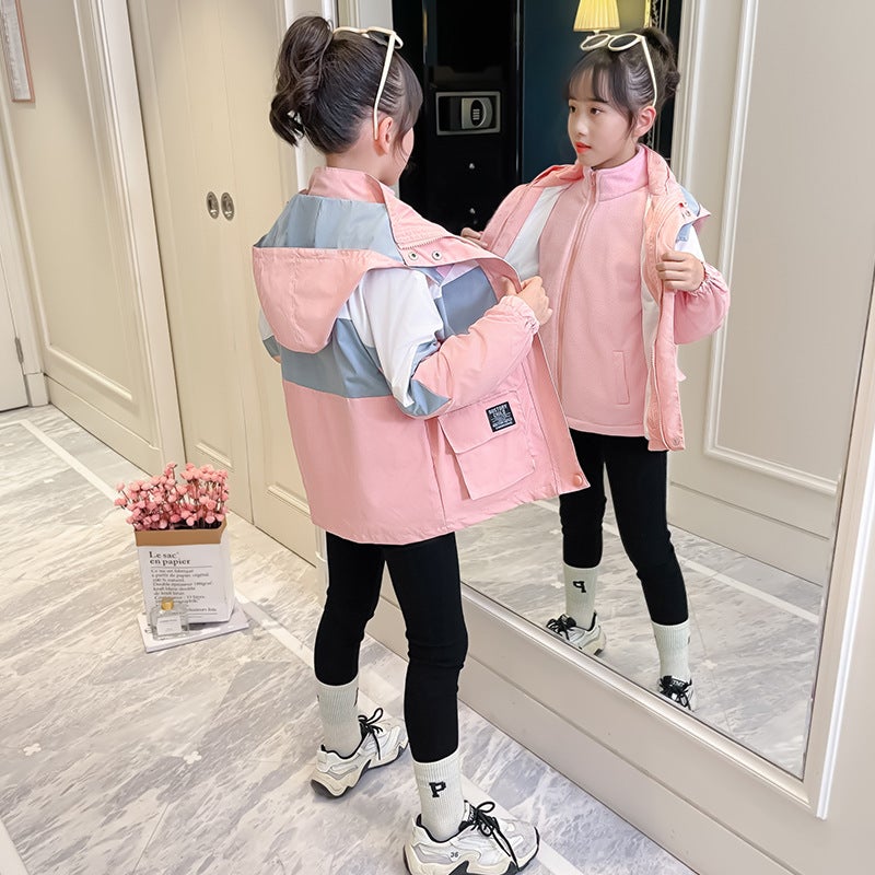 Girls Jacket Children'S Clothing Three-In-One Detachable Fashionable Windbreaker Jacket - Image 4