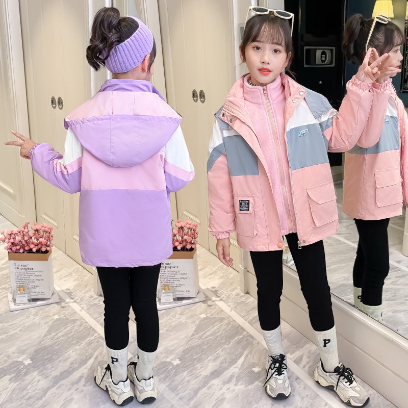 Girls Jacket Children'S Clothing Three-In-One Detachable Fashionable Windbreaker Jacket - Image 5