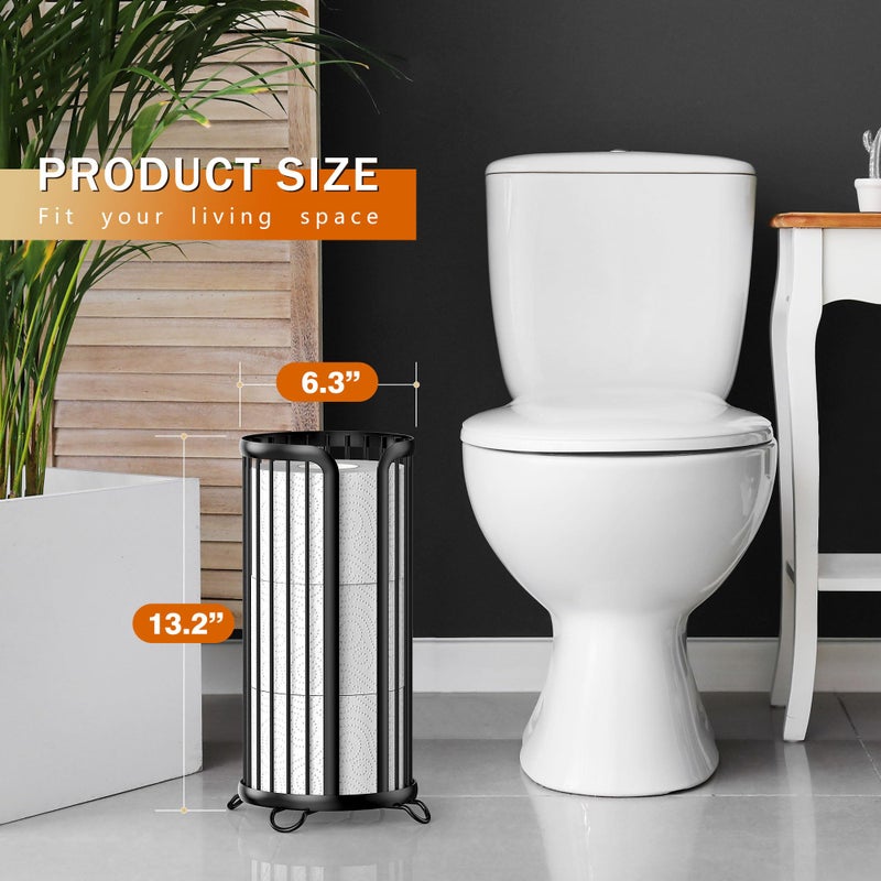 Bunoxea Toilet Paper Holder Stand, Freestanding Toilet Tissue Organizer, Minimalistic Storage Solution, Reserve Mega Rolls-Modern Black - Image 2