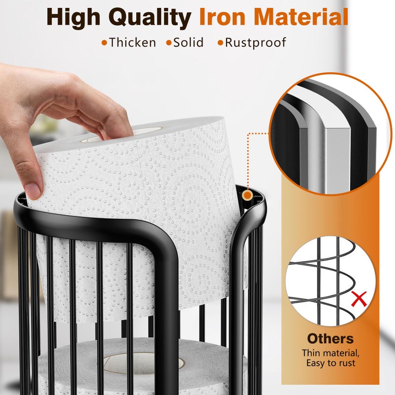 Bunoxea Toilet Paper Holder Stand, Freestanding Toilet Tissue Organizer, Minimalistic Storage Solution, Reserve Mega Rolls-Modern Black - Image 5