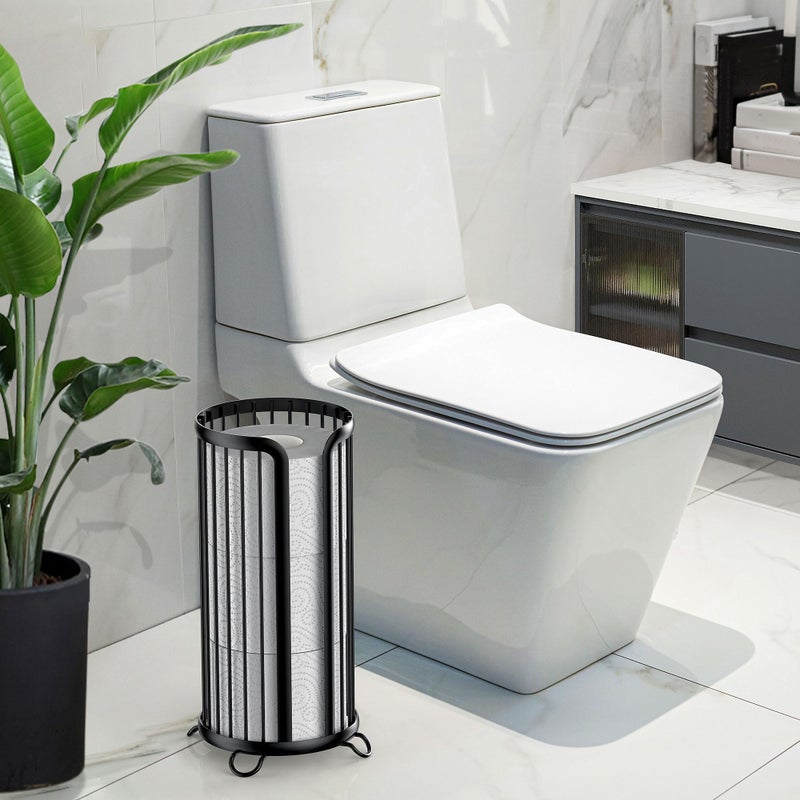 Bunoxea Toilet Paper Holder Stand, Freestanding Toilet Tissue Organizer, Minimalistic Storage Solution, Reserve Mega Rolls-Modern Black - Image 3